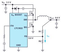 Рисунок 1.  DC/DC преобразователь LTC3822 может использоваться для стабилизации низких выходных напряжений вплоть до 0.6 В.